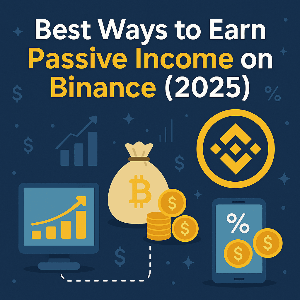 "Infographic showcasing the best ways to earn passive income on Binance in 2025, highlighting options like staking, lending, yield farming, and savings plans with relevant icons and statistics."