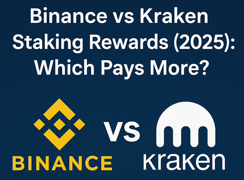 Comparison chart showing Binance vs Kraken staking rewards for 2025, highlighting APYs for ETH, DOT, ADA, and other cryptocurrencies.
