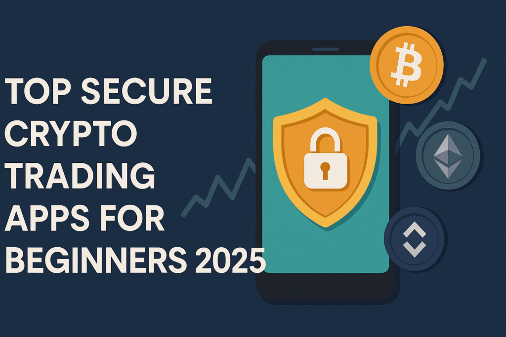 Top Secure Crypto Trading Apps displayed on a smartphone screen, highlighting beginner-friendly features and strong security for 2025 users.