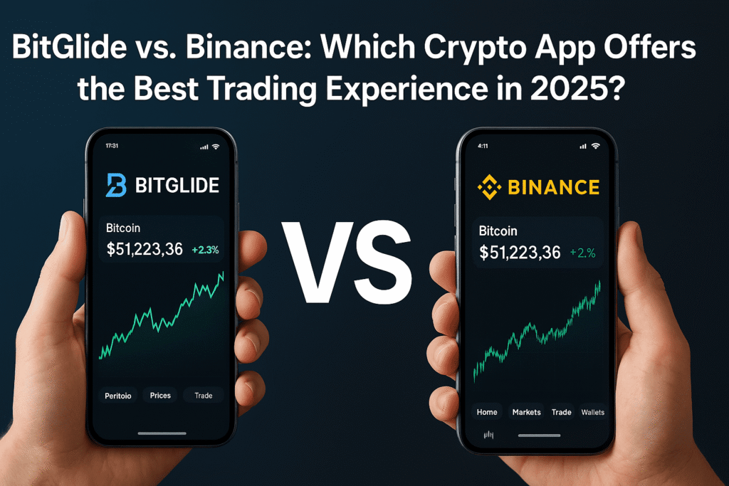 BitGlide vs Binance comparison showing the best crypto trading app and user experience for 2025.