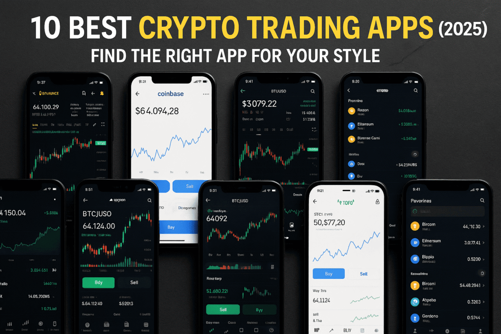 Illustration showing a comparison of the 10 best Crypto Trading Apps in 2025 to help users find the right app for their trading style