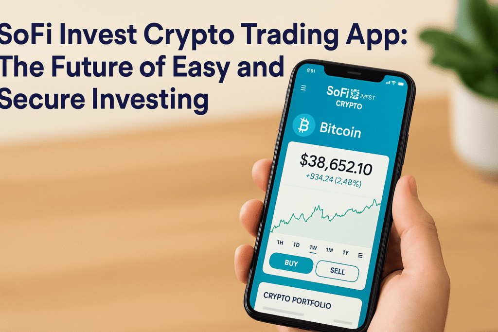 Screenshot of the SoFi Invest Crypto Trading App interface showcasing easy and secure investing features for beginners and crypto enthusiasts.