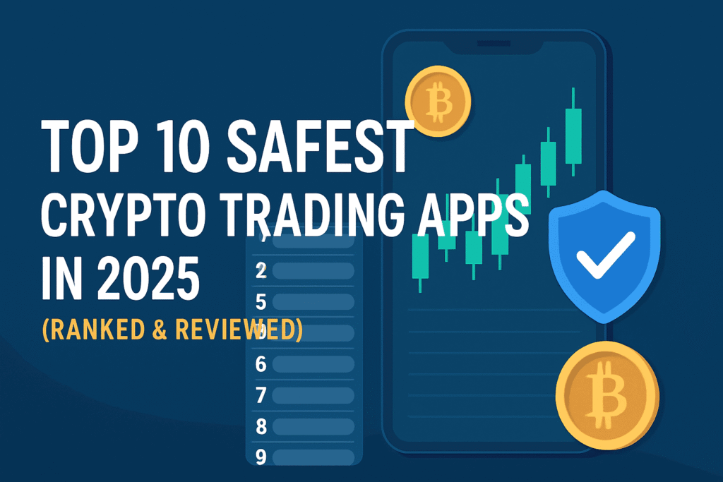 Illustration showing the Top 10 Safest Crypto Trading Apps in 2025 ranked and reviewed, highlighting trusted and secure platforms for crypto investors