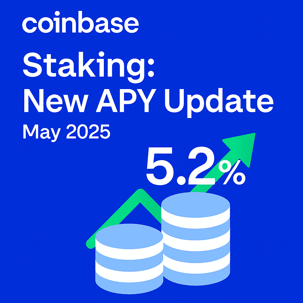 Coinbase staking dashboard showing updated APY rates for ETH and other crypto assets in May 2025