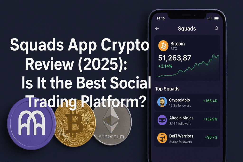 Screenshot of the Squads App Crypto Review (2025) interface showing social trading features and user activity on the platform
