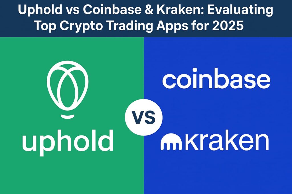 Comparison chart showing features of Uphold vs Coinbase & Kraken for top crypto trading apps in 2025. Let me know if you need variations or image suggestions too!