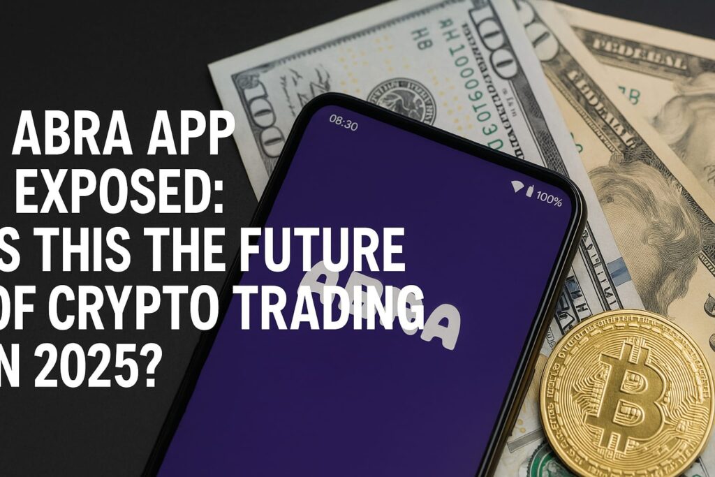 Abra App logo with a futuristic background showing crypto trading charts, highlighting the question: Is Abra App the future of crypto trading in 2025?