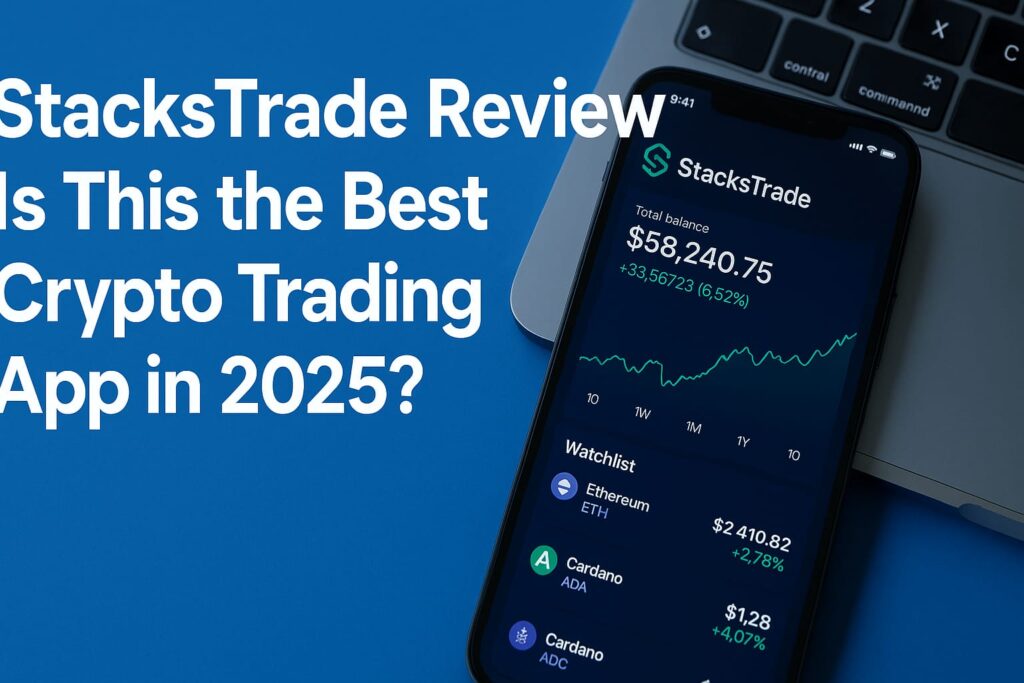 StacksTrade Review: Screenshot of the StacksTrade crypto trading app interface showing live market charts and user-friendly features for 2025 traders.