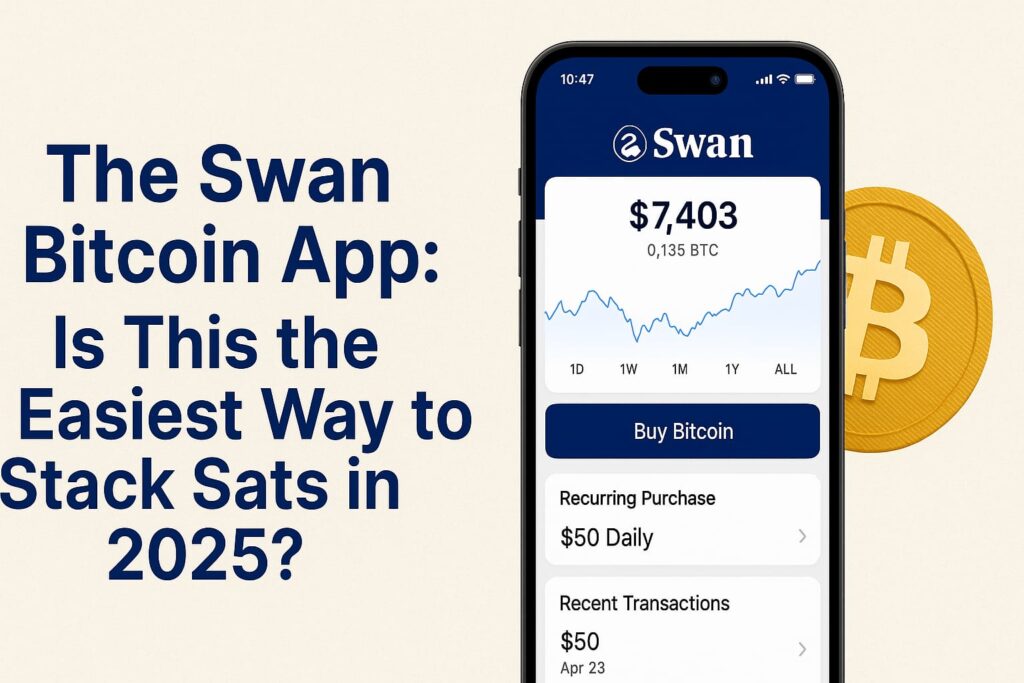 Screenshot of The Swan Bitcoin App interface showing easy Bitcoin stacking features in 2025.