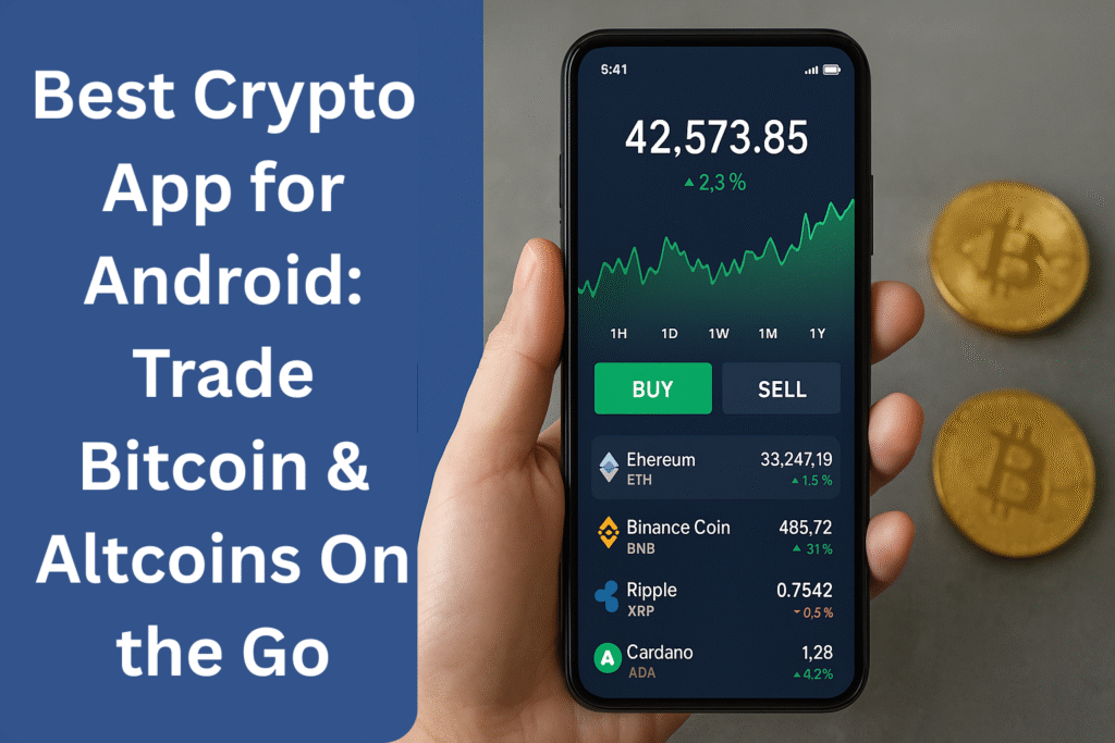 User trading Bitcoin and altcoins using the best crypto app for Android on a smartphone, showcasing real-time charts and mobile features.