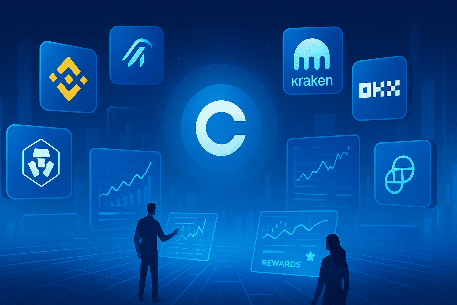 Illustration showing top crypto trading apps outperforming Coinbase in 2025 with lower fees and higher rewards