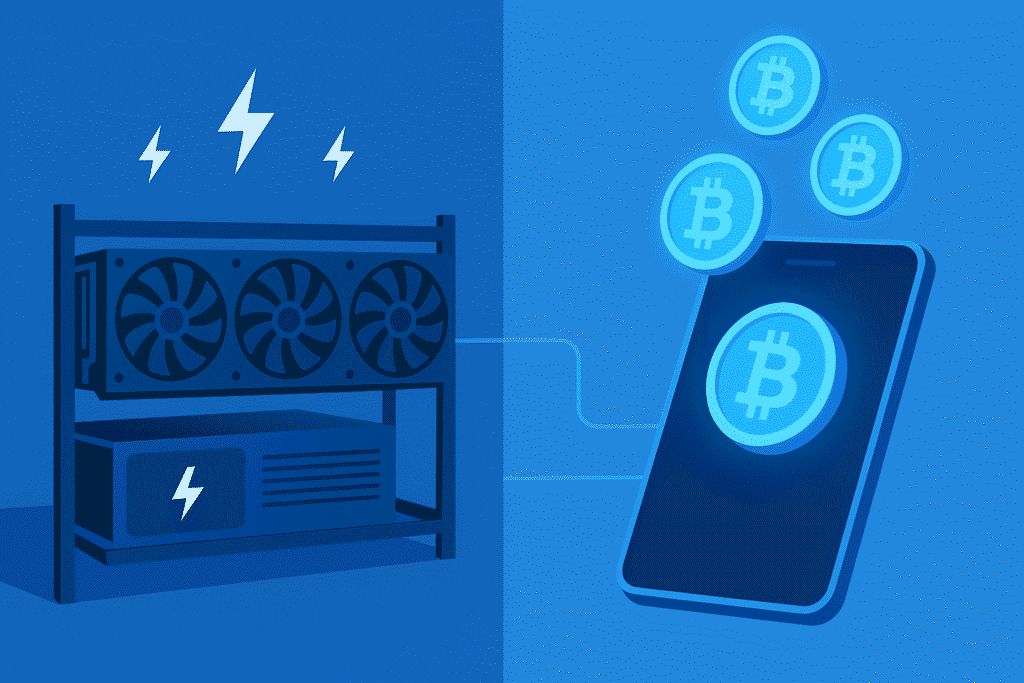 Comparison of GPU rigs and Android phones showing the shift to free crypto mining apps