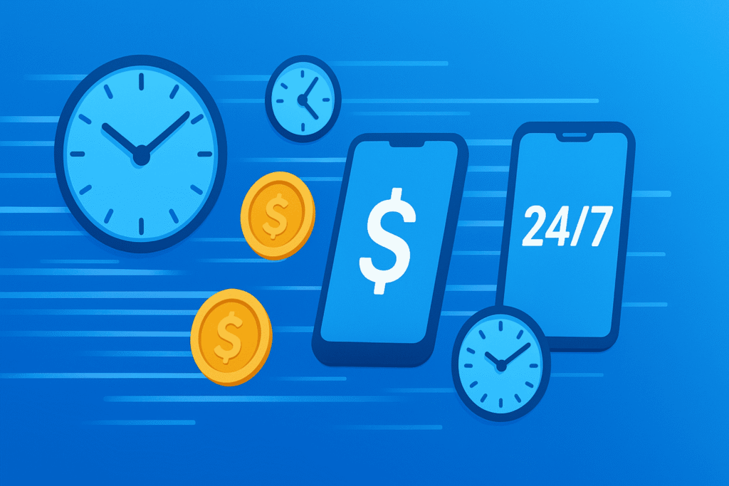 Graphic showing the benefits of using crypto investing apps in 2025, including low fees, 24/7 access, easy portfolio tracking, and beginner-friendly features
