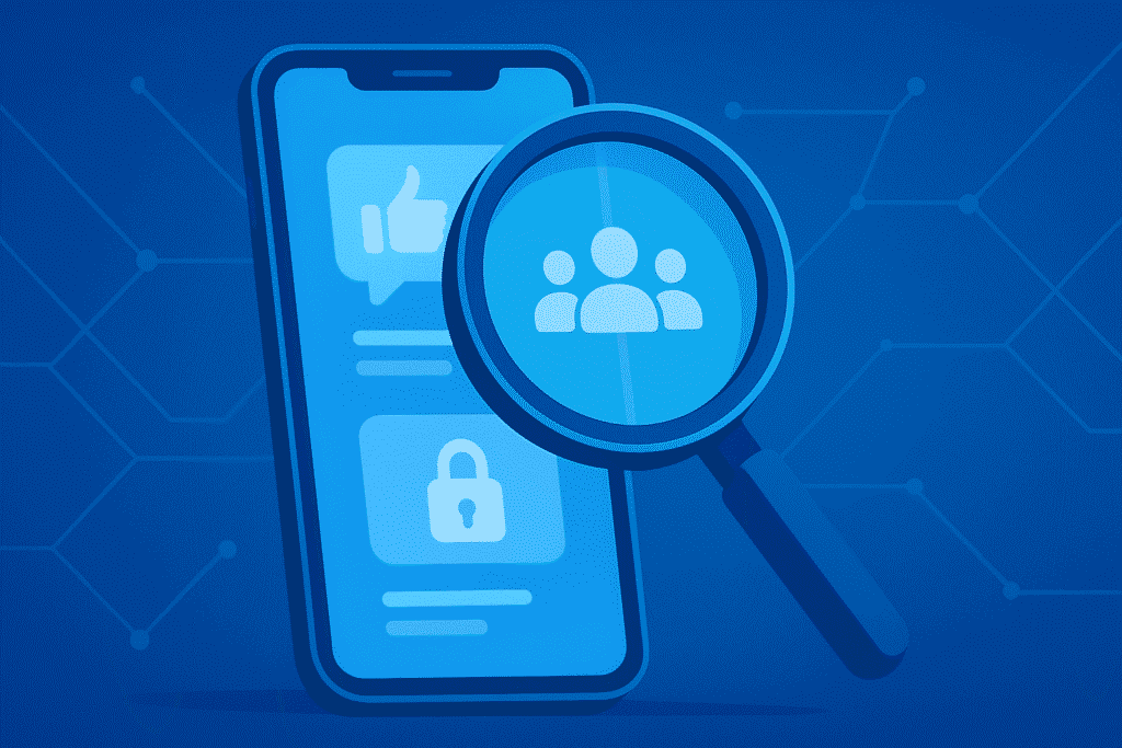 Magnifying glass inspecting smartphone reviews for legit free crypto mining apps.